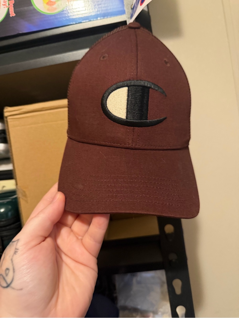 Champion Maroon Baseball Hat with Black & Cream Logo